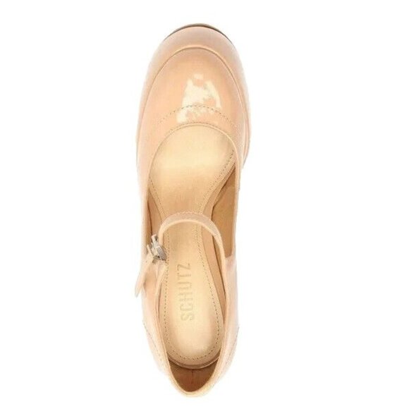 SCHUTZ Zayne Mary Jane Heels Size 7.5 Platform Chunky Pump Patent Pressego Tan - Picture 5 of 16